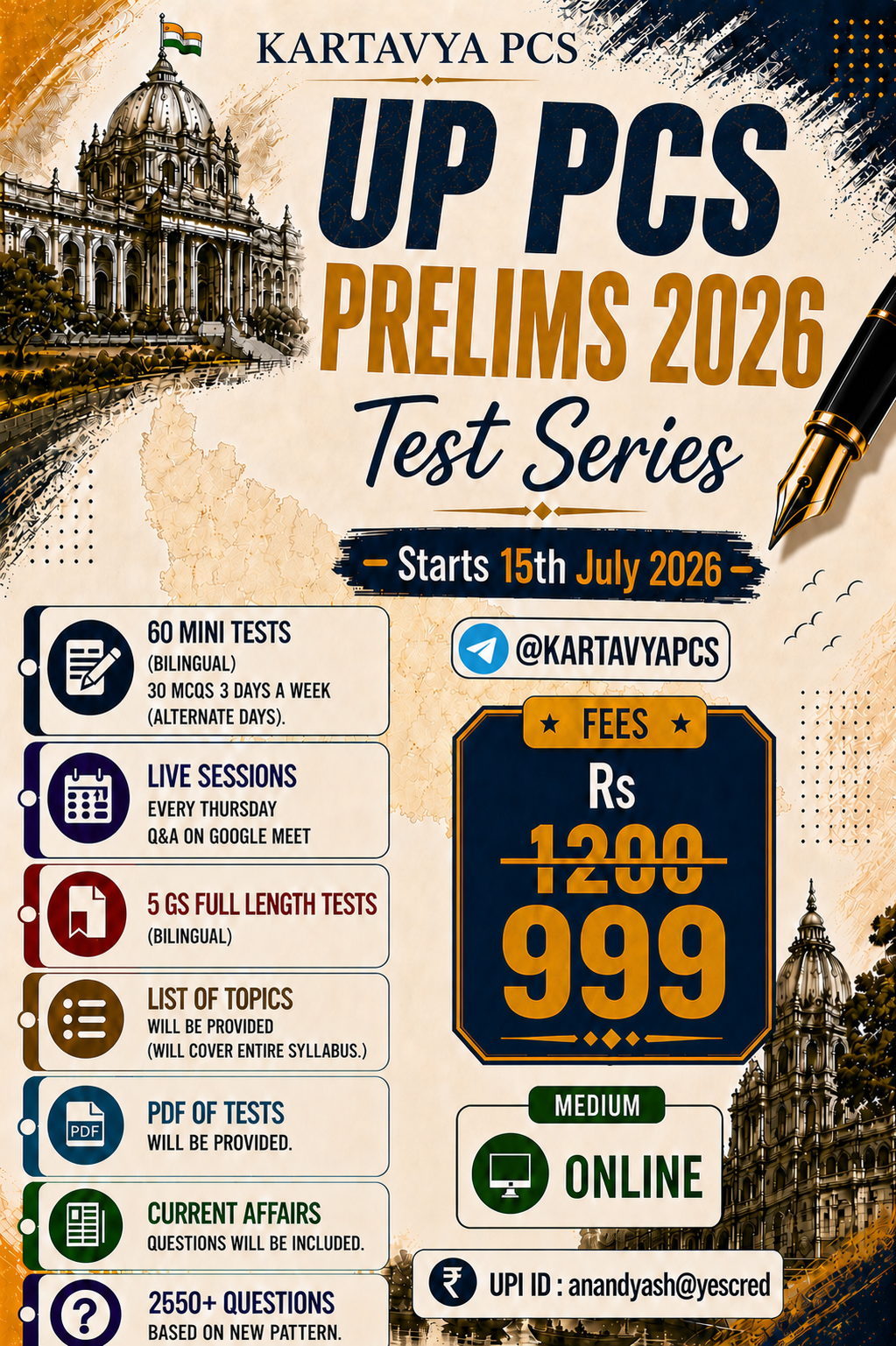 UP PCS Prelims 2026 Test Series - 60 Mini Tests, 5 Full Length Tests, Rs 999